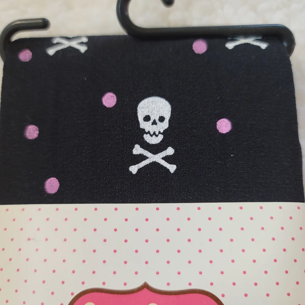Lola Footless Tights Skull and Crossbones Pink Dots Cross Bones Halloween